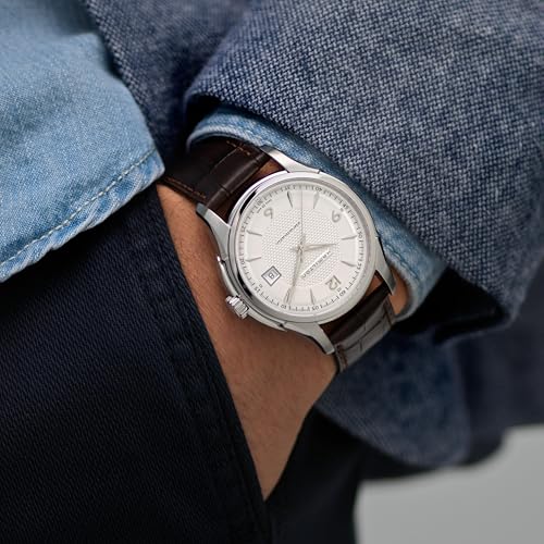 Hamilton Jazzmaster Automatic Men's Watch, 40mm Stainless Steel Case, Swiss Made, Silver Dial Analog Wrist Watch for Men, 50m Waterproof, Sapphire Crystal, 3-Hand Movement, Calf Leather Strap