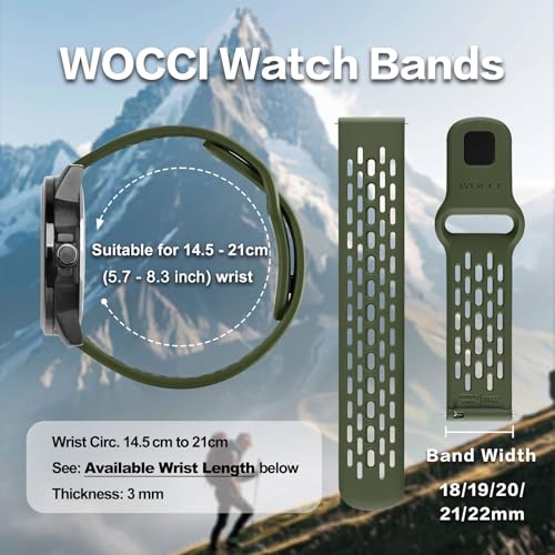WOCCI 22mm Breathable Hollow Silicone Watch Band, Quick Release, Replacement Strap for Men and Women (Green)