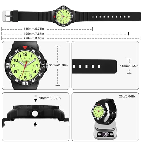SOCICO Children Analog Watch Waterproof Time Teaching Boys Girls Watch Soft Band Learning Time Wrist Watch for Kids (Black-pre-Sale)