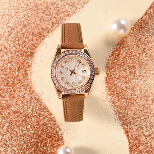 WOCCI 16mm Grace Watch Band for Ladies, Top Grain Leather, Quick Release Replacement Strap with Gold Buckle (Brown)
