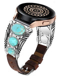 Minyee Leather Band Compatible with Samsung Galaxy Watch 7/6/5/4/FE/Active 2 40mm 44mm/Watch 6 Classic 43mm 47mm/Watch 5 Pro 45mm Band Women, Western Turquoise Boho Vintage Jewelry 20mm Watch Strap