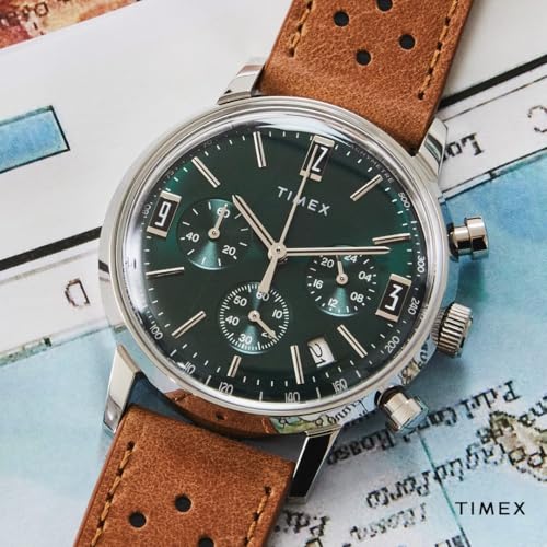 Timex Men's Marlin 40mm Watch - Brown Strap Green Dial Stainless Steel Case