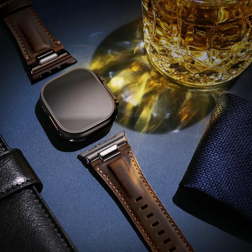 Tlselt Leather Band for Apple Watch Ultra 3/Ultra 2 Bands 49mm 46mm 45mm 44mm, Top Genuine Leather Designer Replacement Strap for iWatch Ultra 3 2 1 SE series 11 10 9 8 7 6 5 4 3
