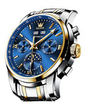 OLEVS Automatic Men Watch Self Winding Mechanical Luxury Dress Moon Phase Stainless Steel Waterproof Luminous Calendar Wrist Watch (Blue)