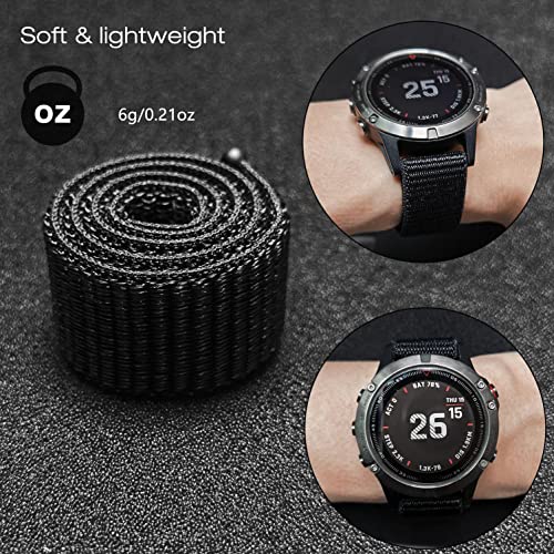Abanen Hook and Loop Quick Dry Watch Band for Fenix 8 / epix Pro/Fenix 7/6/5 (47mm), 22mm Woven Nylon Ultralight Sport Wristband Strap for Garmin Instinct 2, Instinct 3 45mm (Black Grey)