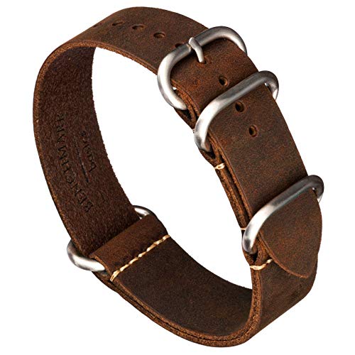 Benchmark Basics Leather Watch Band - Crazy Horse Oiled Leather One-Piece Watch Strap - 20mm Dark Brown