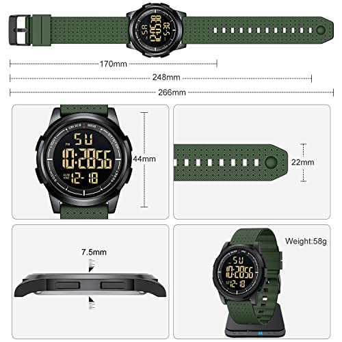 GOLDEN HOUR Ultra-Thin Minimalist Sports Waterproof Digital Watches Men with Wide-Angle Display Rubber Strap Alloy Steel Case Wrist Watch for Men Women in Army Green