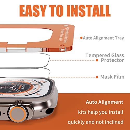 Smiling 3 Pack Screen Protector Compatible with Apple Watch Ultra 3/Ultra 2/Ultra 49mm and Auto-alignment Installation Frame, Anti-Scratch Tempered Glass Screen Protector, Bubble Free, Touch Sensitive