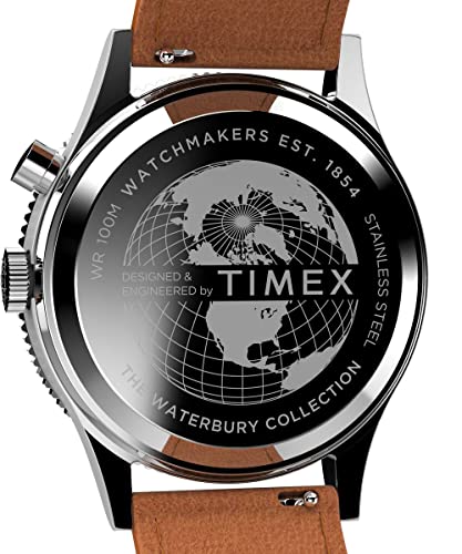 Timex Men's Waterbury 39mm Watch - Tan Strap Black Dial Stainless Steel Case