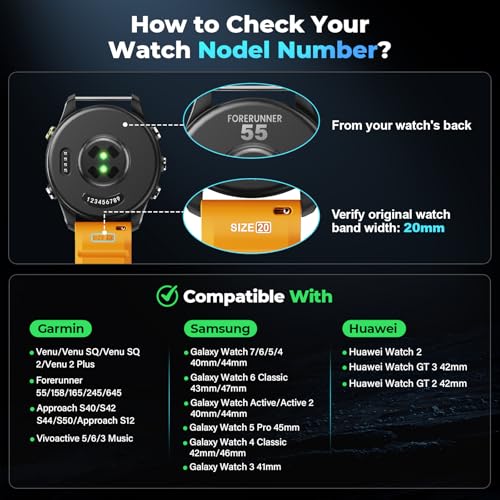 Strong Magnetic Watch Bands for Garmin Vivoactive 6/5/3, 20mm Quick Release Bands Compatible with Garmin Forerunner 165/245/645/55/570 42mm, Silicone Sport Strap for Garmin Venu 2 Plus/Venu Sq/Sq 2