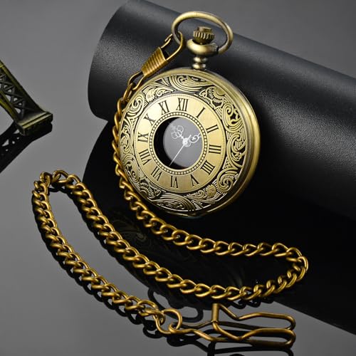 LYMFHCH Vintage Pocket Watch Roman Numerals Scale Quartz Pocket Watches with Chain Christmas Graduation Birthday Gifts Fathers Day