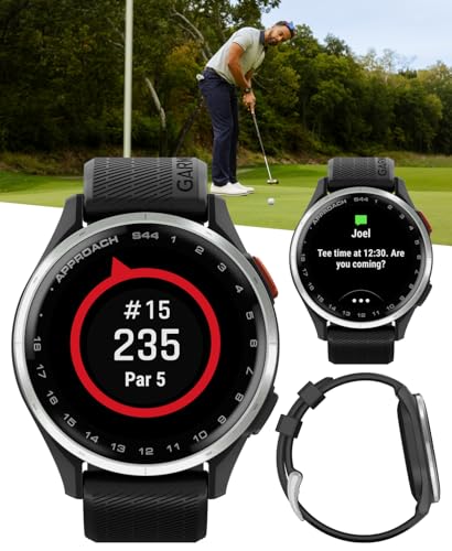 Garmin Approach S44 Golf GPS Smartwatch Silver Aluminum Bezel with Black Silicone Band with Wearable4U Power Bank Bundle