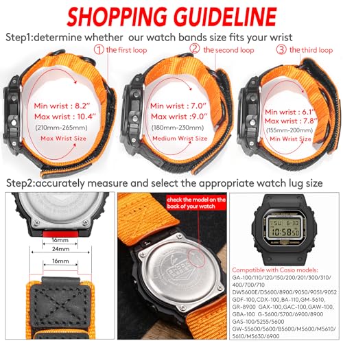 HEMSUT Quick Release 16mm Military Tactical Watch Band for Casio | Shock-Resistant Nylon & Leather Strap | Compatible with GA-100, DW-5600, DW-6900, GW-M5610, GBD-800 Series & More