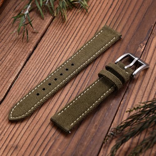 PTFULUOS Premium Soft Hybrid (Leather and Sailcloth) Watch Bands for Men Women,18mm 20mm 22mm Multiple Sizes Quick Release Replacement Watch Straps (Brown, 18 mm)