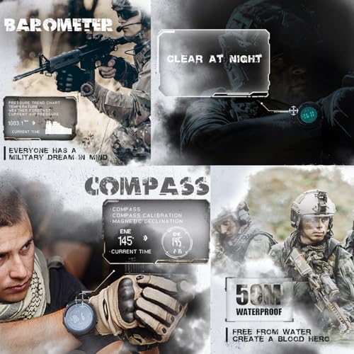 North Edge Apache Tactical Sports Watches for Men , Outdoor Survival Military Compass Rock Solid Digital Watches with Durable Band, Steps Tracker Pedometer Calories (Green)…