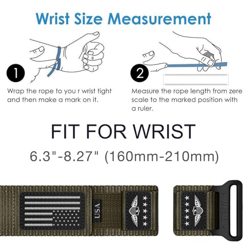 Abanen Rugged Tactical Nylon Watch Band for Garmin Instinct 3 E 45mm/ Instinct 2 Solar, Sport Strap with Stars-Stripes Flag for Instinct E 45mm/ Tactical/Tide/Esports (Green)