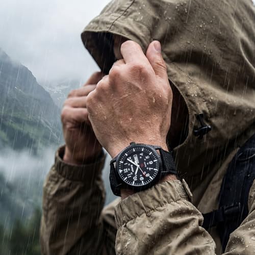 Infantry Mens Military Watch - Field Tactical Army Watch for Men with 12/24 Hour Time, Day Date, 5ATM Waterproof Analog Quartz Wristwatch, Durable Nylon Band for Outdoor Work Sport Black