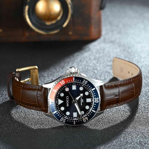 WOCCI 20mm Watch Band, Top Grain Leather, Embossed Alligator Grain, Quick Release, Golden Buckle (Brown)
