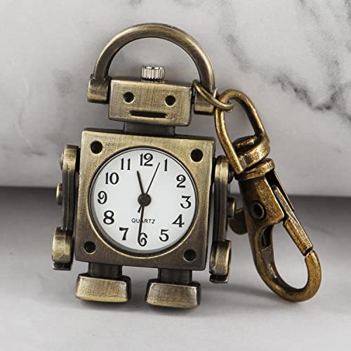 Realpoo Robot Ultra-Thin Uncovered Quartz Pocket Watch with Keychain, Men's Arabic Digital Dial Portable Keychain Pocket Watches