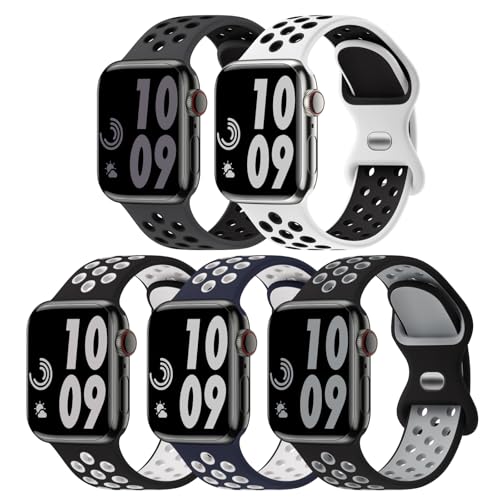 5 Pack Sport Bands Compatible with Apple Watch Band 44mm 45mm 46mm 42mm 41mm 40mm 38mm 49mm for Men Women, Breathable Silicone Wrist Strap for iWatch Series 11 10 9 8 7 6 5 4 3 2 1 SE3 2 1 Ultra3 2 1