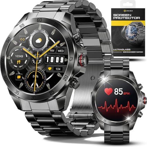 ALPHAGEAR Commander Smartwatch for Men, Tactical Military Smart Watch, 12-Day Battery, AMOLED Display, Bluetooth Calling, IP68 Water Resistant, Stainless Steel, for Android iPhone, Dark Gray