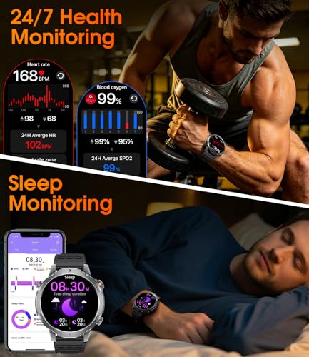 LIGE Military Smart Watch for Men, 1400mAh 60-Days Battery, 1.85" HD Smartwatch with LED Flashlight, 100+ Sports Mode, IP68 Waterproof, Pedometer, Fitness Watch for Android iOS