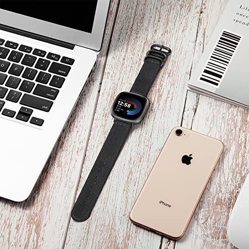 FINTIE Band Compatible with Fitbit Versa 4 3 / Sense 2 1, Soft Woven Nylon Sport Replacement Strap Wrist Bands (Black)
