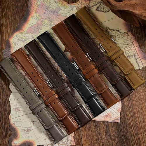 WOCCI 20mm Watch Band for Men and Women, Genuine Leather - Top Grain Leather, Quick Release Strap, Golden Buckle (Golden Brown)