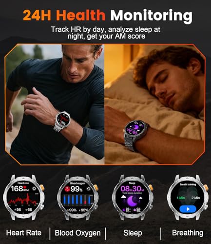 LIGE Military Smart Watches for Men(3 Bands),1000mAh Battery/1.7" HD Large Screen Smartwatch, Flashlight/120+ Sports Modes/Sleep Monitor, 5ATM Waterproof Fitness Tracker Watch for Android iOS,Black