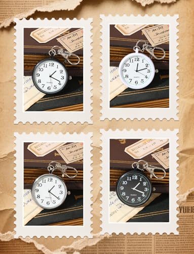 XJWWHZ 4Pcs Quartz Pocket Watch, Portable Watches with Keychain Outdoor