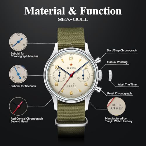 SEA-GULL Men's Mechanical Wristwatch, Seagull 1963 Aviation Chronograph Pilot Mechanical Watch, Manual Winding, GD 1963 International Edition, ST1901 (Yellow)