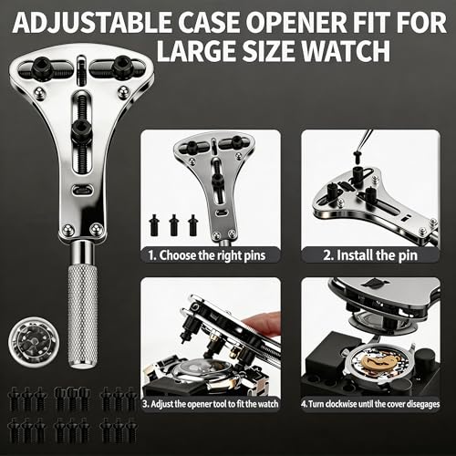MARVLLGGOSO Professional Watch Repair Kit with Watch Battery Replacement Tools, Watch Link Removal Kit, Including Spring Bars Tool with Scale, 5-in-1 Precision Screwdriver, Adjustable Back Case Opener,Pry Tool, Spring Bar,Tweezer