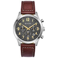 Bulova Men's Classic Stainless Steel Chronograph Quartz Watch, Brown Leather Strap with Gold Tone Arabic Markers, 41mm Style: 96B301