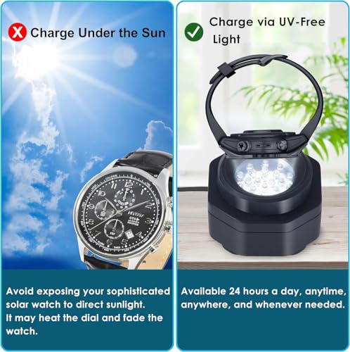 CoolFire (The Original) - USB-C UV Free Solar Watch Fast Charger for All Eco Solar Watches. Safe 24/7 Charging (No 8H Timer Needed). Reloj Hombre Portable Charger. BK