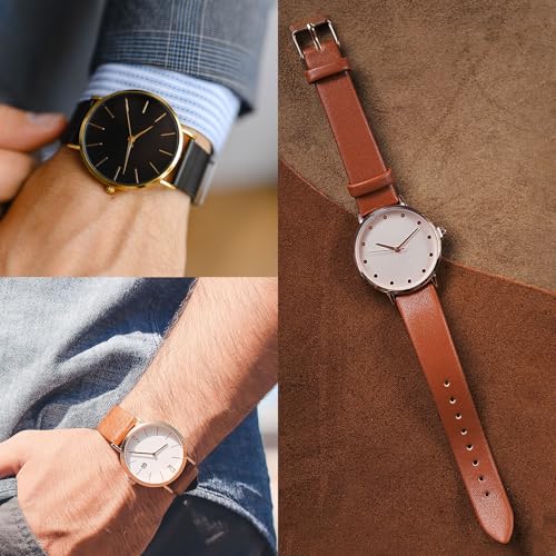 uxcell Black Genuine Leather Band 8mm Width, Flat Thin Elegant Leather Watch Strap Black Buckle for Men and Women