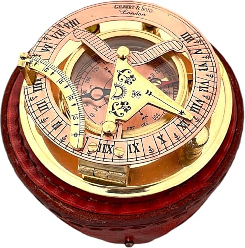 NETAEX Antique Brass & Copper Sundial Compass, Gift Sun Clock Ship Replica Watch Brass Compass Gift for Men - Nautical Gifts for Men, Best Anniversary Vintage Gifts