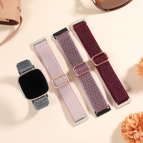 Maledan Replacement Band for Fitbit Versa 4/3 Sense 2 Band Men Women, Soft Flexible Breathable Nylon Stretchy Watch Strap for Versa 4/3 Sense 1/2 Wristbands Accessories, Black