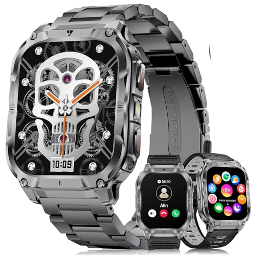 LIGE Military Smart Watch for Men(3 Bands),1000mAh/2 HD Large Screen Smartwatch, Flashlight/110+ Sports Modes, Fitness Tracker Watch for Android iOS,Light Black