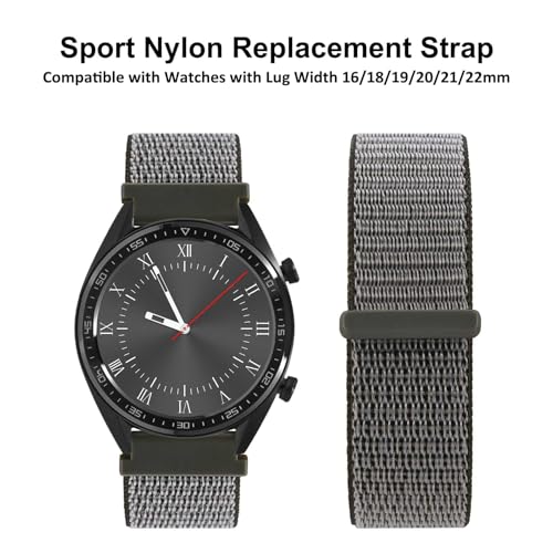 WOCCI 20mm Adjustable Nylon Watch Band, Quick Release Sport Loop Strap (Grey)