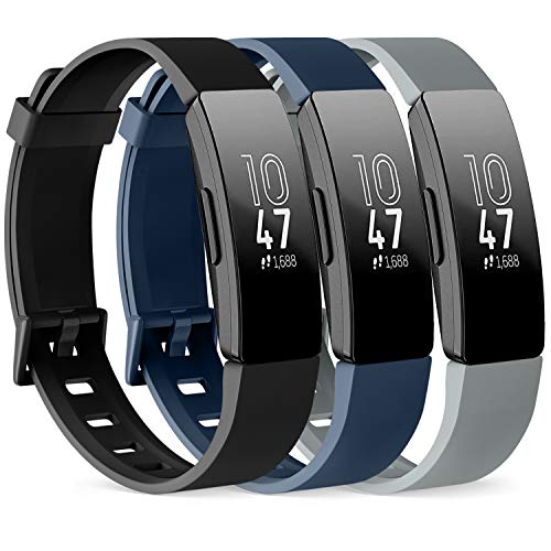 Pack 3 Silicone Bands for Fitbit Inspire HR & Fitbit Inspire 2 &Fitbit Inspire & Ace 2 Replacement Wristbands for Women Men Small Large (Black+Navy Blue+Gray, Small: for 5.5"-7.9" wrists)