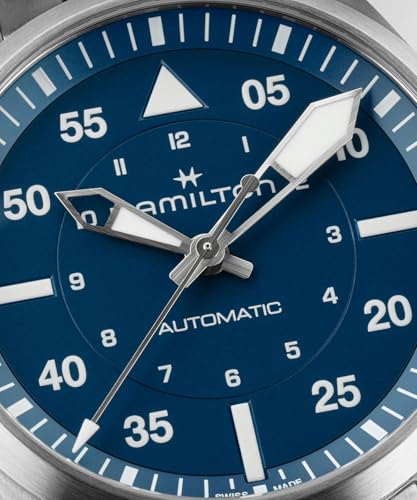 Hamilton Khaki Aviation Pilot Automatic Men's Watch, 39mm Stainless Steel Case, Swiss Made, Blue Dial Analog Wrist Watch, 100m Waterproof, Sapphire Crystal, 3-Hand Movement, Stainless Steel Strap