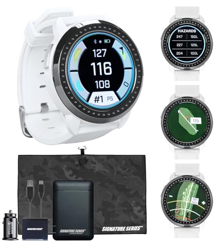 Bushnell Golf iON Elite GPS Smartwatch (White) | 38,000 Courses, Slope Compensation, Hazard Info, Color Touchscreen, Distance Calculator, Magnet Mount, Scorekeeping | Signature Series Power Bundle