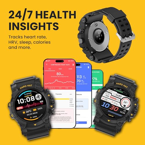 Hard Hat Watches – Big Rig Rugged Smart Watch for Men, 5ATM Waterproof Watch, Dual-Band GPS Tracker, 2-Week Battery, Gorilla Glass, Workout and Fitness Tracker with Heart Rate Monitor and Pedometer