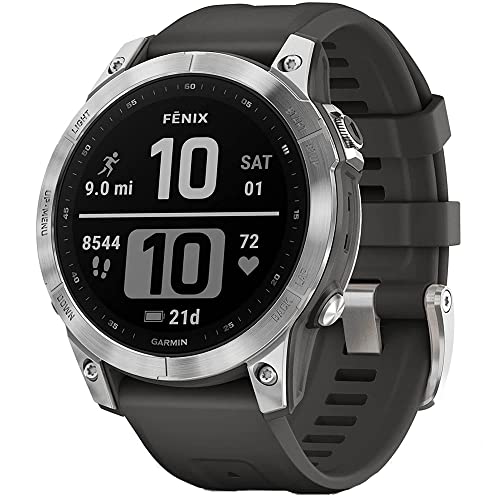 Garmin 010-02540-00 Fenix 7 Smartwatch Silver with Graphite Band Bundle with 2 YR CPS Enhanced Protection Pack (Renewed)