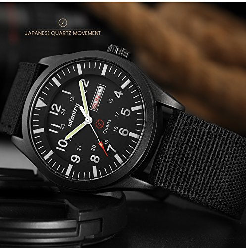 Infantry Mens Military Watch - Field Tactical Army Watch for Men with 12/24 Hour Time, Day Date, 5ATM Waterproof Analog Quartz Wristwatch, Durable Nylon Band for Outdoor Work Sport Black