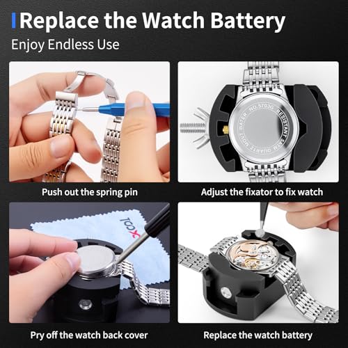XOOL 210 PCS Watch Repair Kits, Including Watch Battery Change Kit, Watch Case Opener, Link Remover, Spring Bar Tools, Screwdrivers, and Portable Carrying Case with Instruction Manual