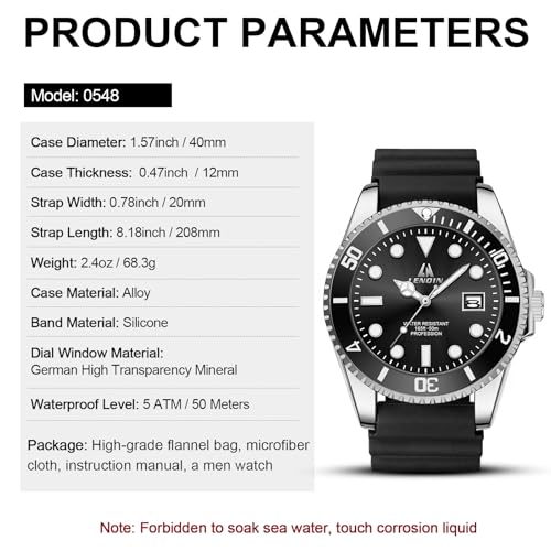 LN LENQIN Mens Watches Stainless Steel Waterproof Analog Quartz Watch for Men with Date Luminous Fashion Wristwatch