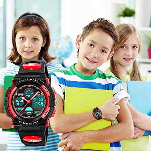 ATIMO Kids Sport Watch, 50M Water Resistant, Dual Time, Alarm, Stopwatch, LED Light, Calendar, Shock Resistant, Polyurethane Band