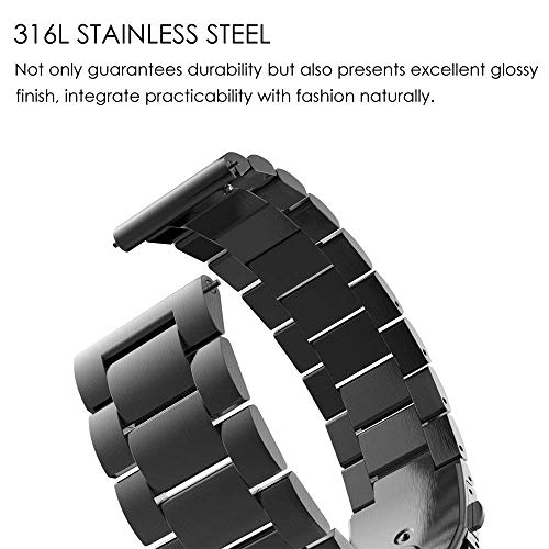 FINTIE 20mm Metal Bands Compatible with Garmin Vivoactive 6/5/3/3 Music, Venu Sq/Venu 2 Plus, Forerunner 55/165/245/645, Samsung Galaxy Watch 42mm/Active 2 1, Black