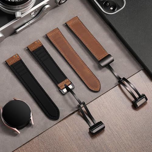 Charlam Magnetic Leather Bands Compatible with Samsung Galaxy Watch 7 Band 6 5 4 FE Active 2 40mm 44mm/Watch 6/4 Classic/Watch 5 Pro/3, 20mm Genuine Leather Straps for Samsung Watch Bands Men Women